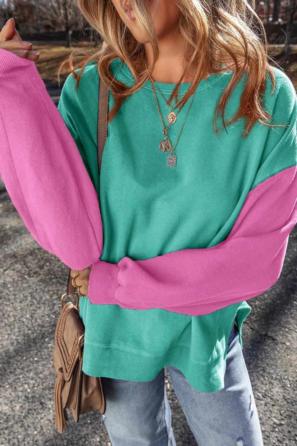 Contrast Round Neck Long Sleeve Sweatshirt, image 6