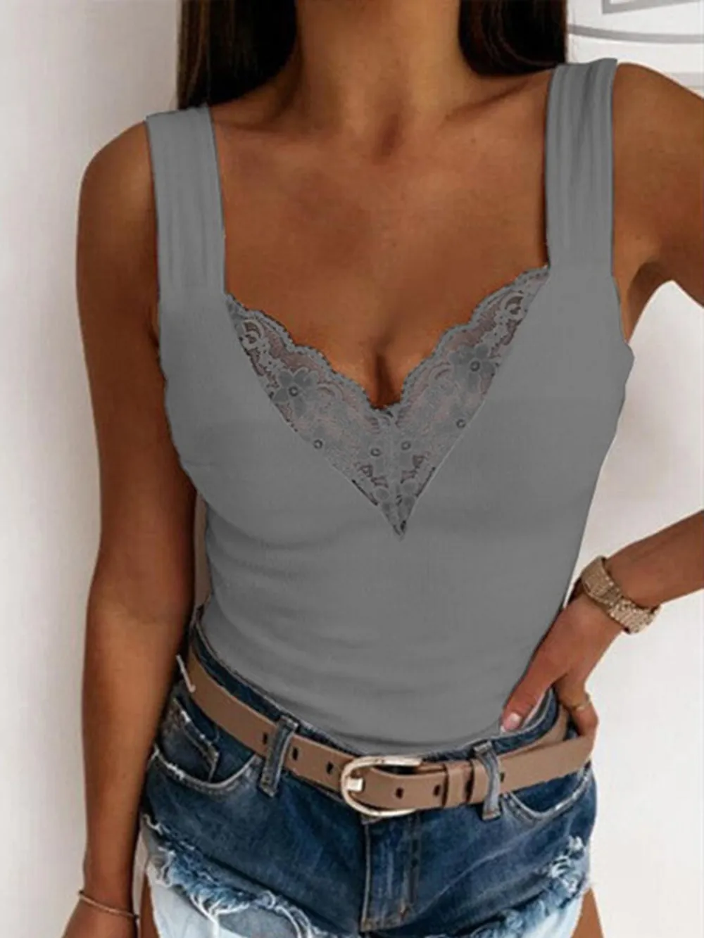 Full Size Lace Detail Sweetheart Neck Tank, image 3