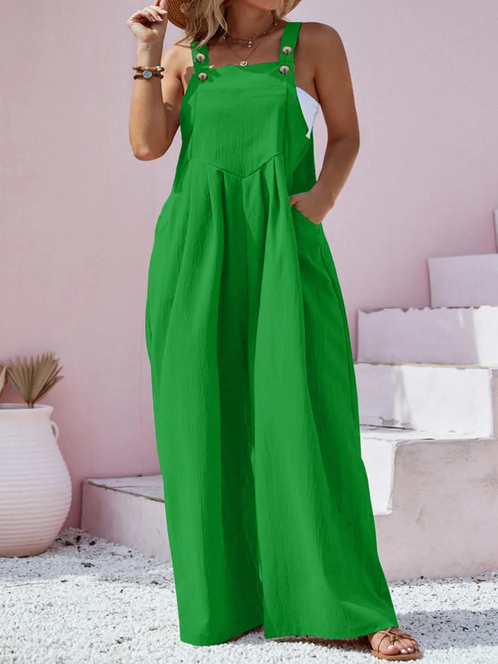 Plus Size Square Neck Wide Leg Overalls, image 4