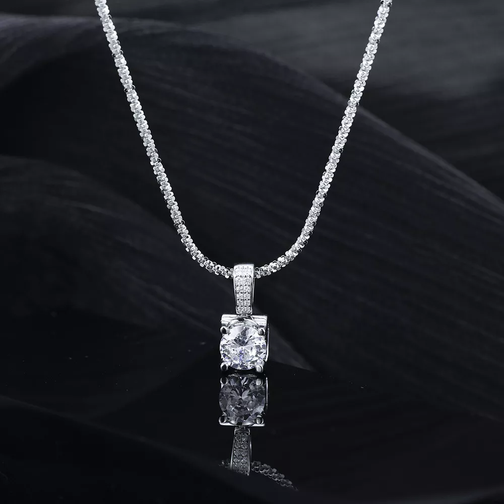 925 Sterling Silver Zircon Pendant Necklace, image 4