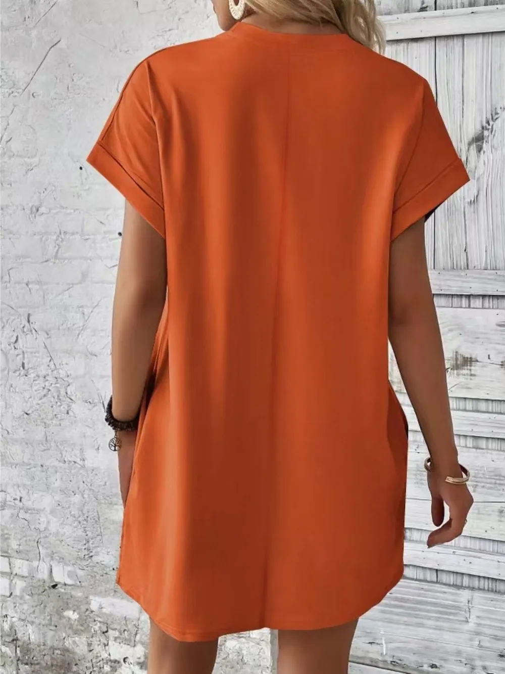 Pocketed Round Neck Short Sleeve Dress, image 7