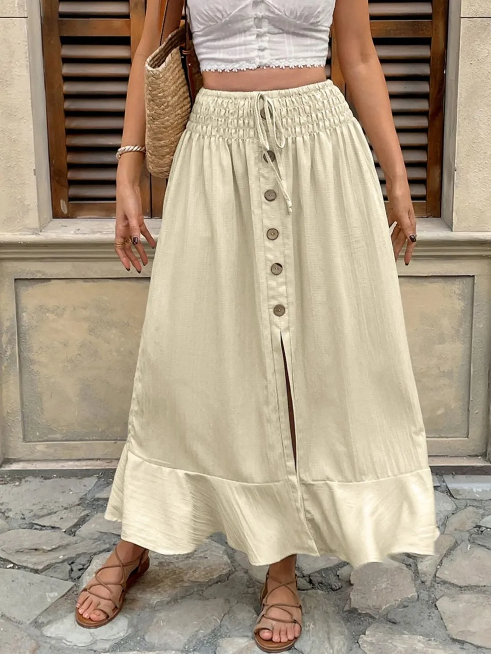 Ruffled Hem Slit Skirt, image 2