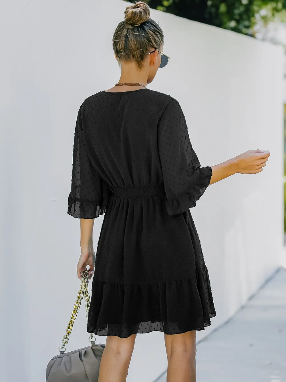 Swiss Dot Flare Sleeve Wrap Mini Dress, image 11