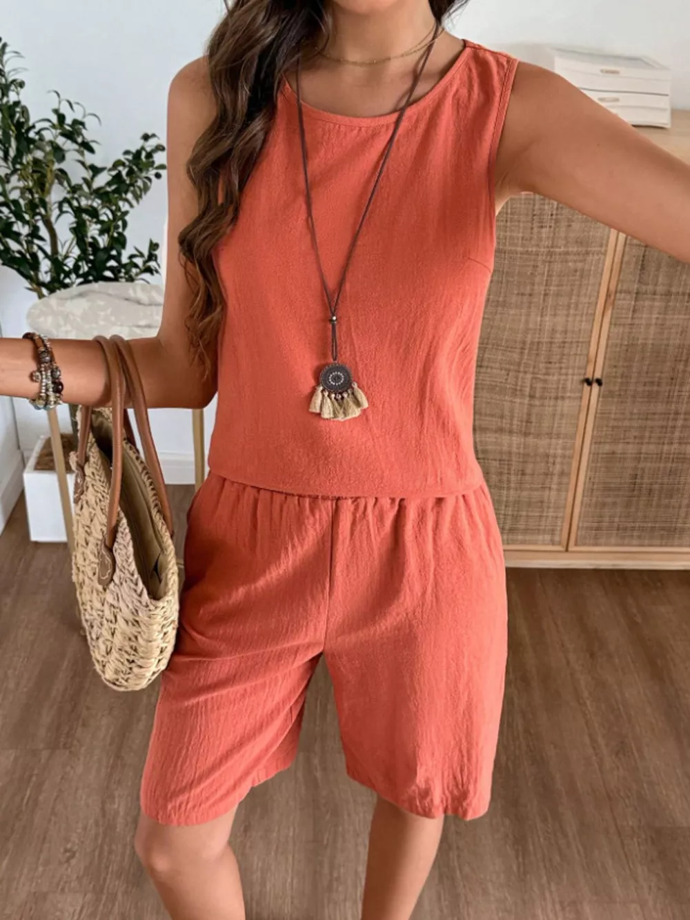 Round Neck Tank and Shorts Set, image 13