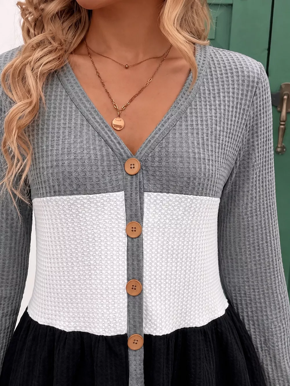Color Block Waffle Knit Button-Down Cardigan, image 6