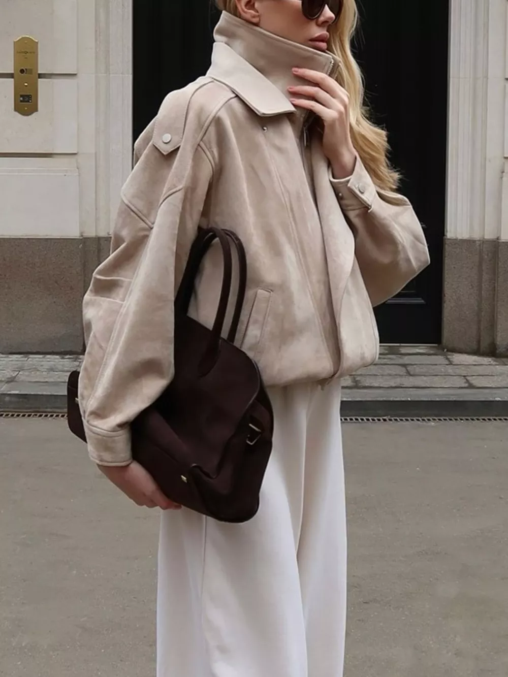 Zip Up Dropped Shoulder Moto Jacket, image 12