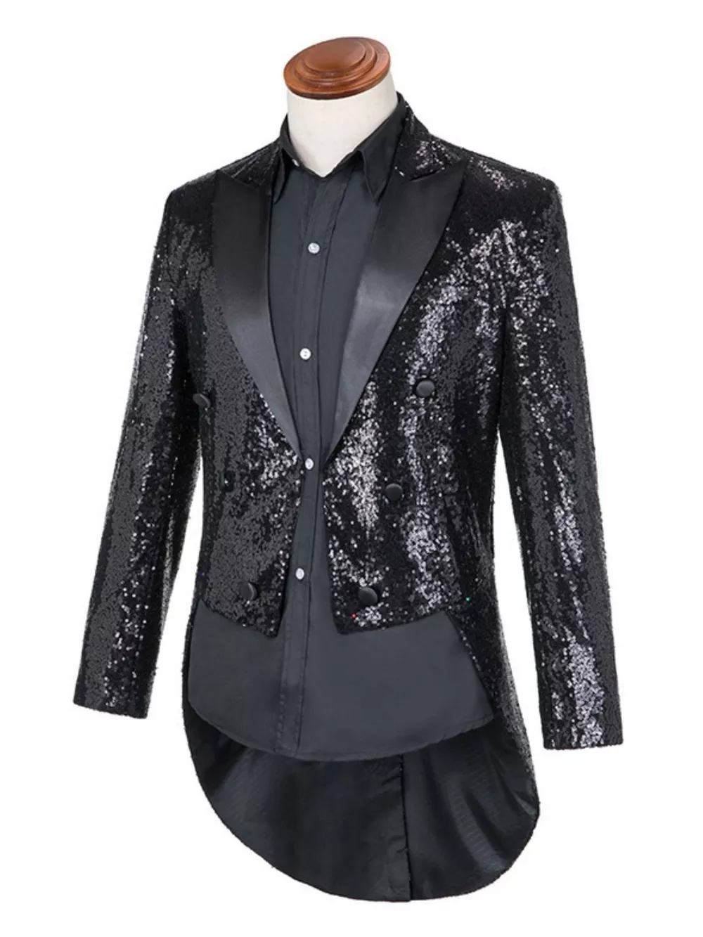 Men's Plus Size Sequin Button Up Long Sleeve Tailcoat Blazer, image 2
