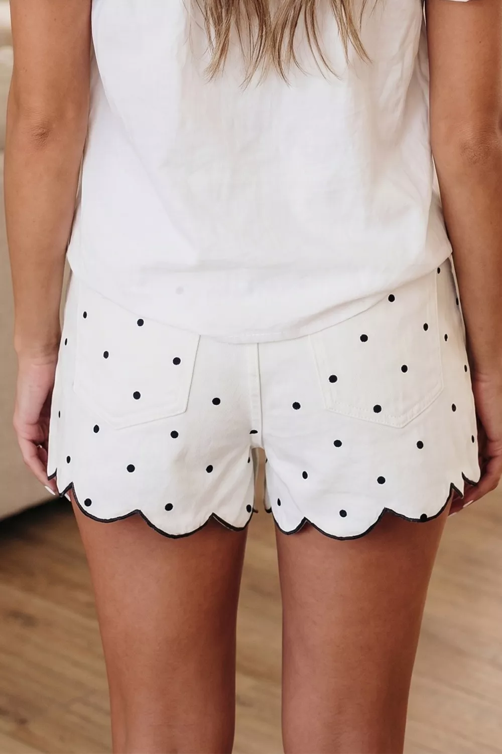 Polka Dot Scalloped Hem Shorts, image 2
