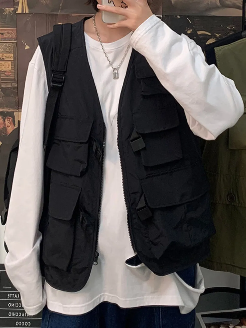 Men's Plus Size Zip Up Multi-Pocket Vest, image 4