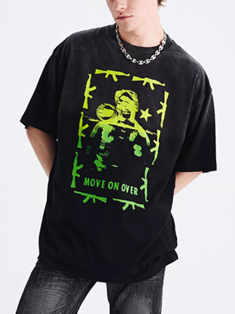 Men's Graphic Round Neck Oversized T-Shirt, image 3