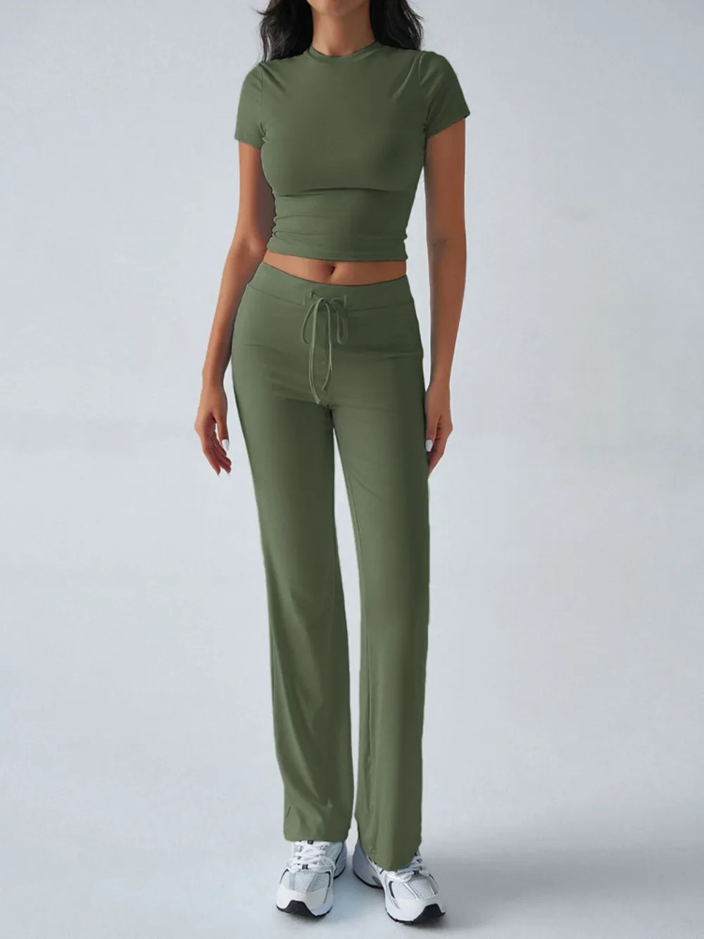 Round Neck Short Sleeve Top and Pants Set, image 5
