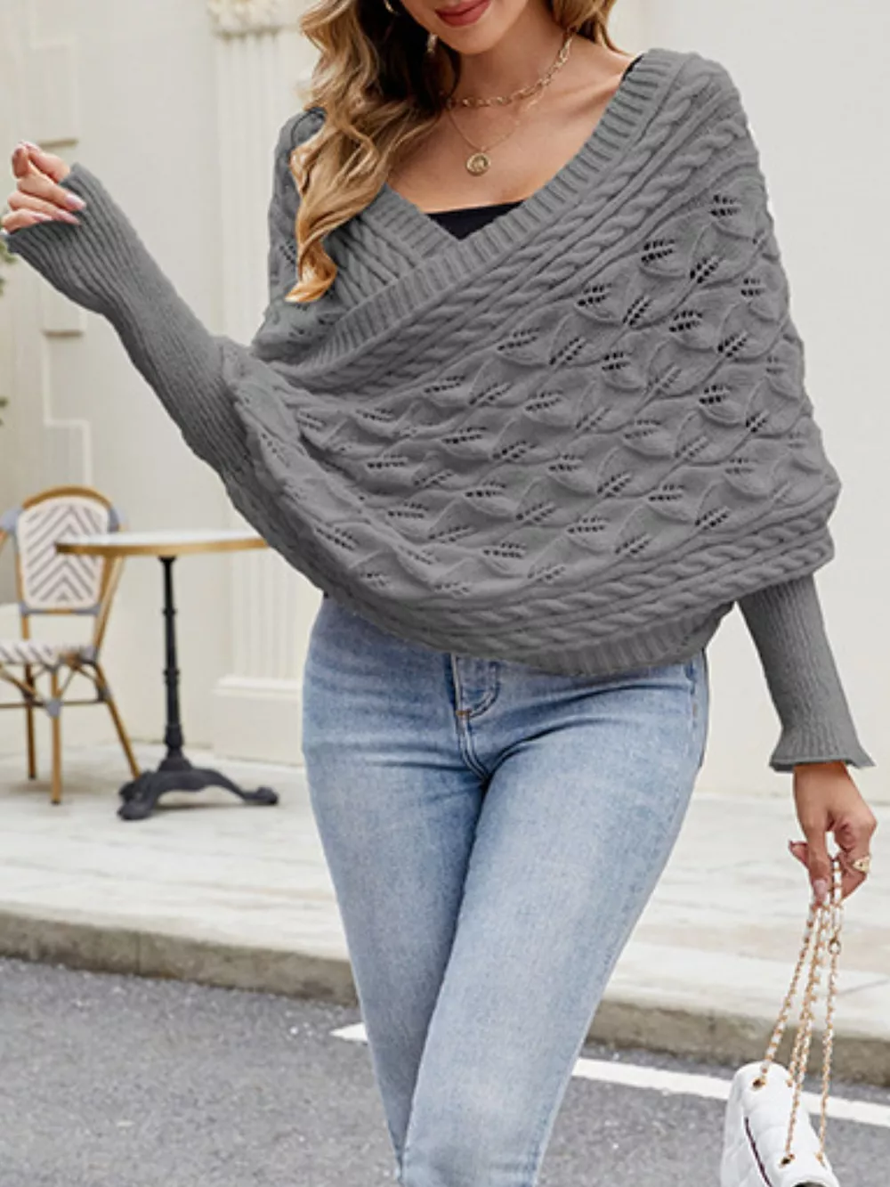 Cable Knit Batwing Sleeve Sweater, image 5