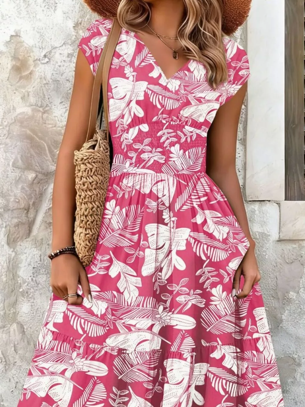Full Size Printed V-Neck Tiered Maxi Dress Plus Size, image 16