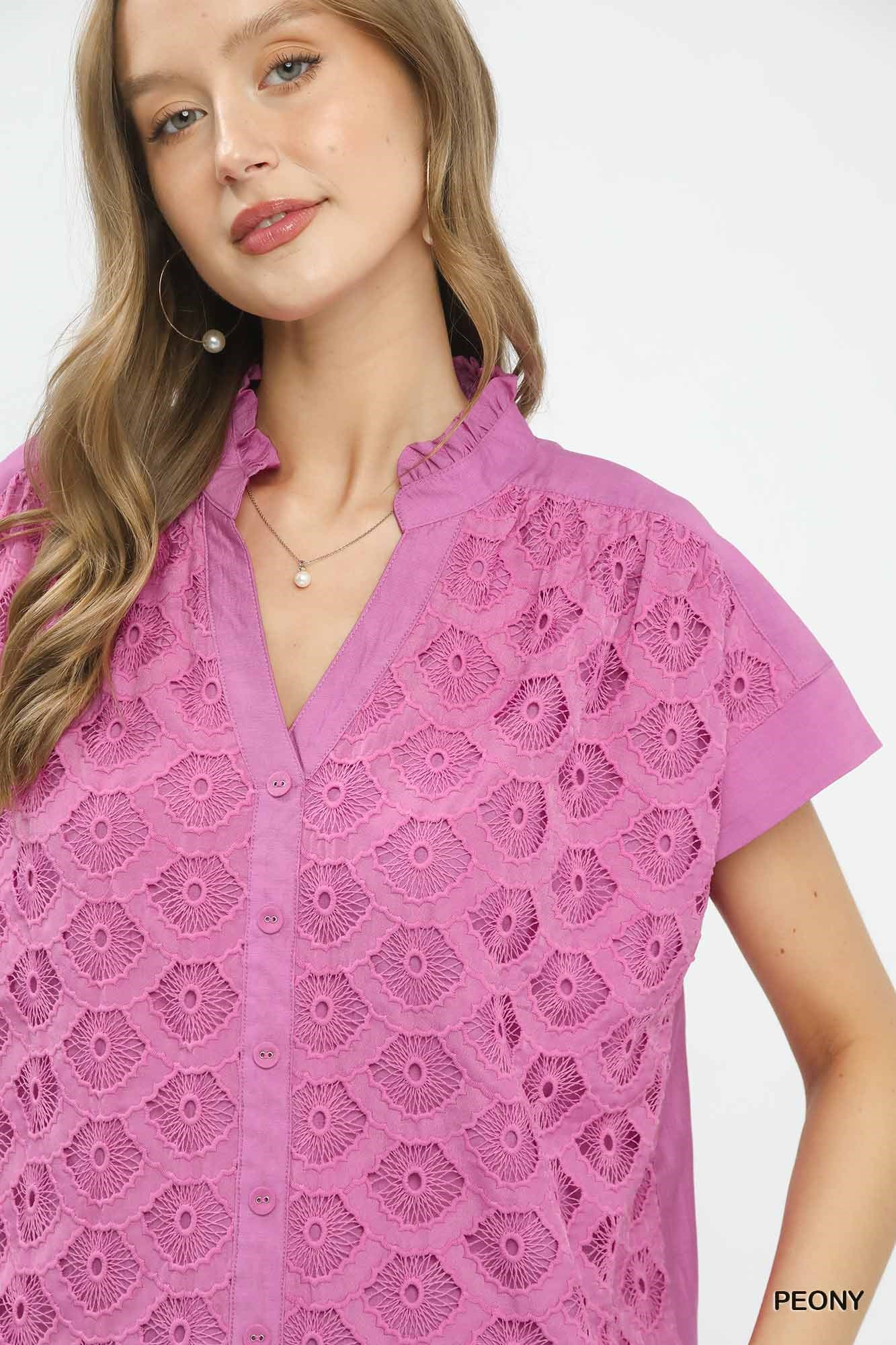 Lace Button-Front Top, image 5
