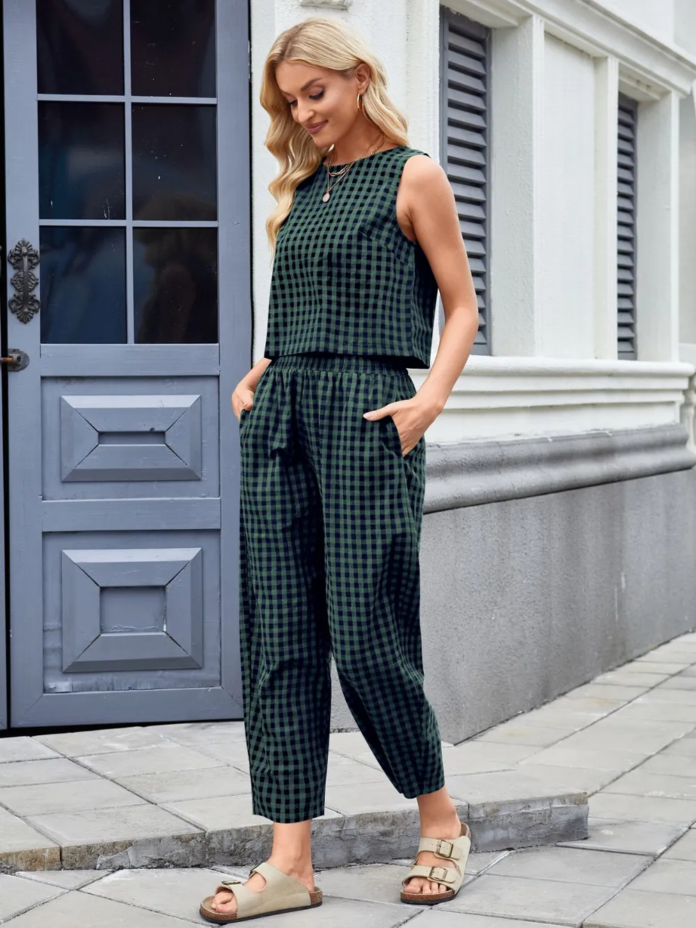 Plaid Sleeveless Top and Pants Set, image 23