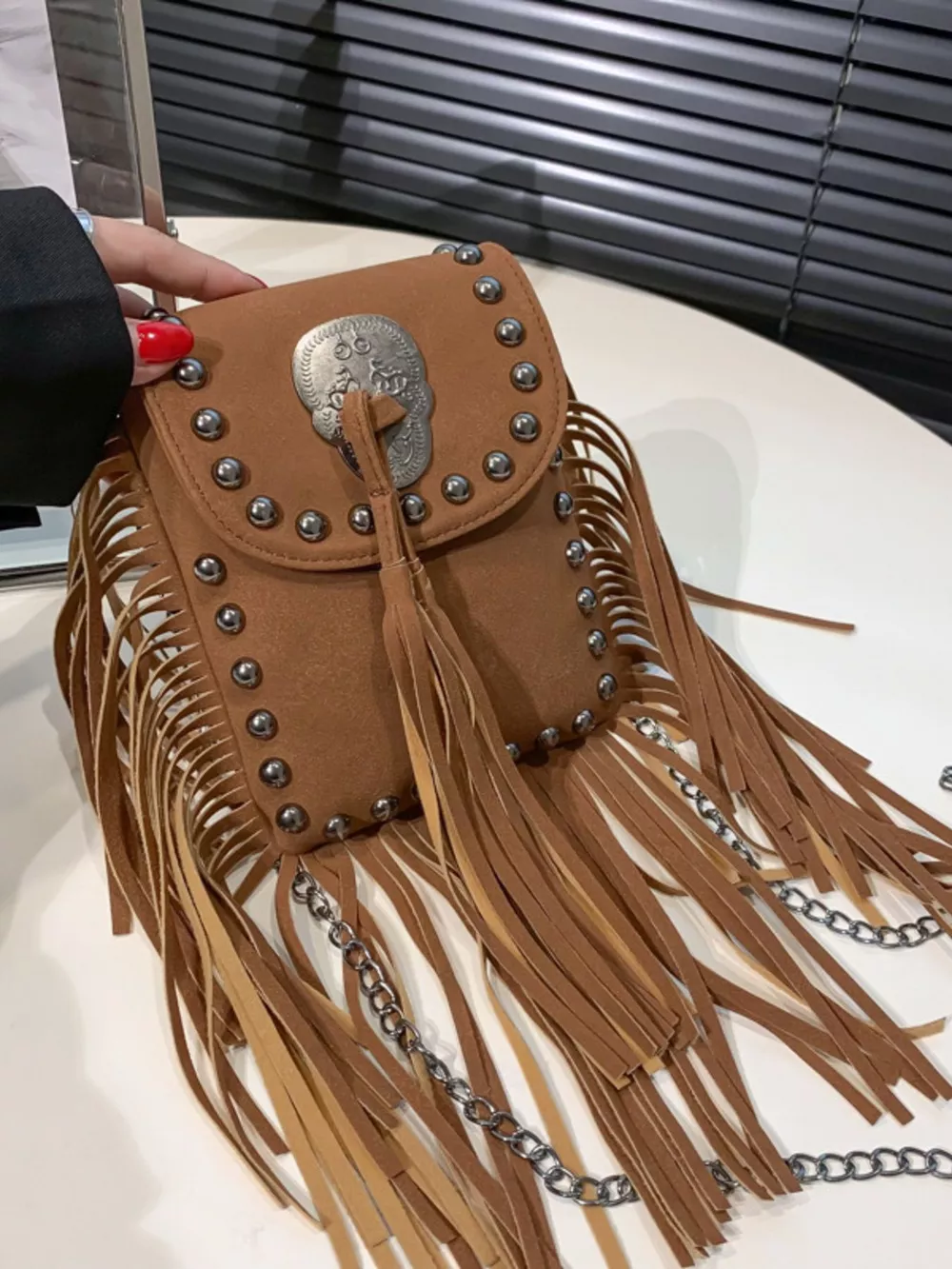 Fringe Rivet Decor Crossbody Bag, image 7