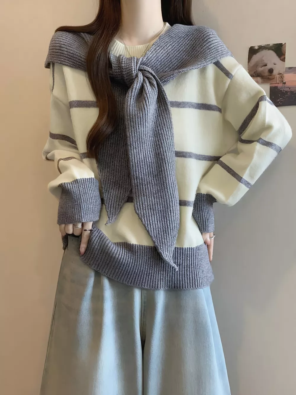 Striped Round Neck Long Sleeve Sweater, image 4