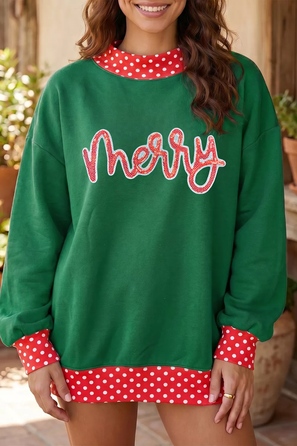 Christmas Sequin Merry Slogan Tunic Holiday Sweatshirt, image 2