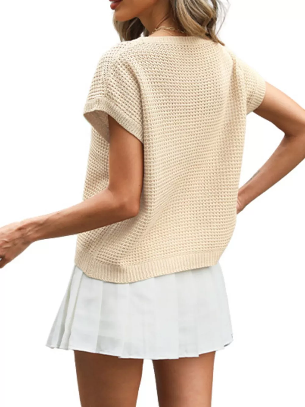 Short Sleeve Waffle Knit Top, image 4