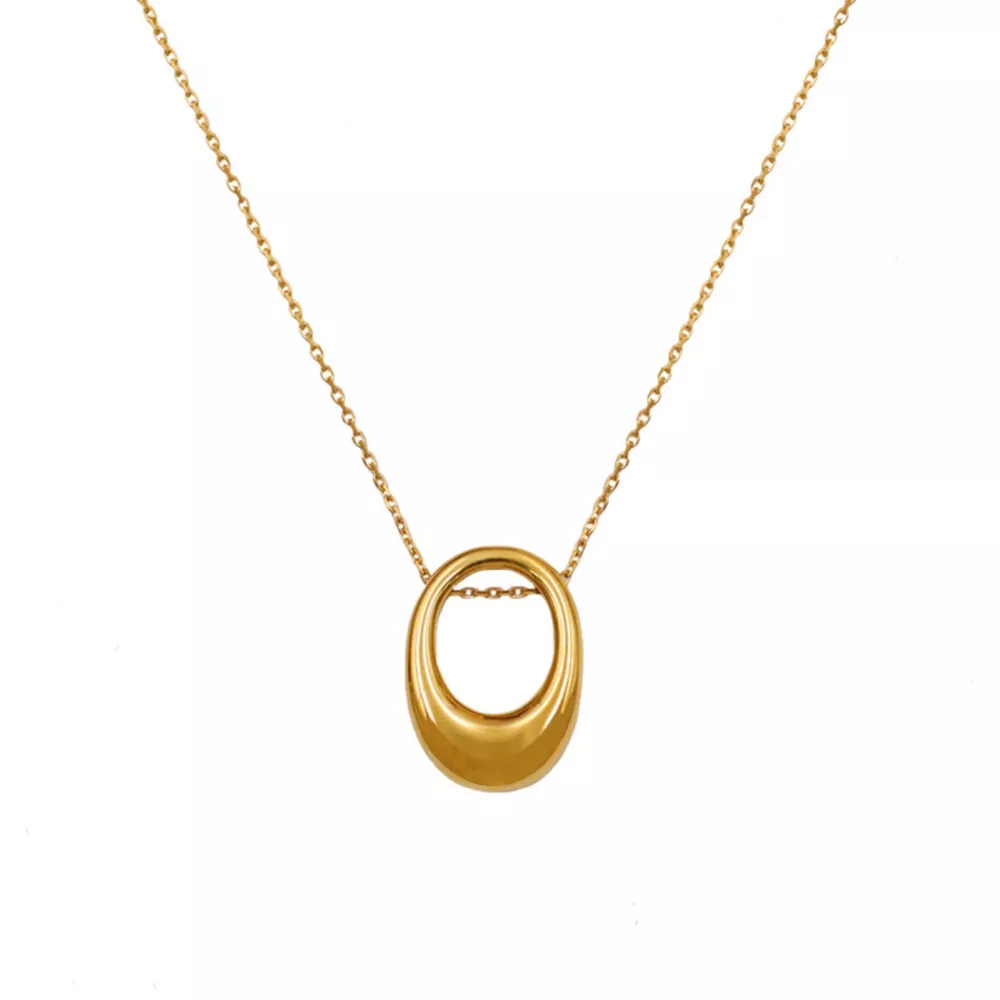 18K Gold-Plated Oval Pendant Necklace, image 5