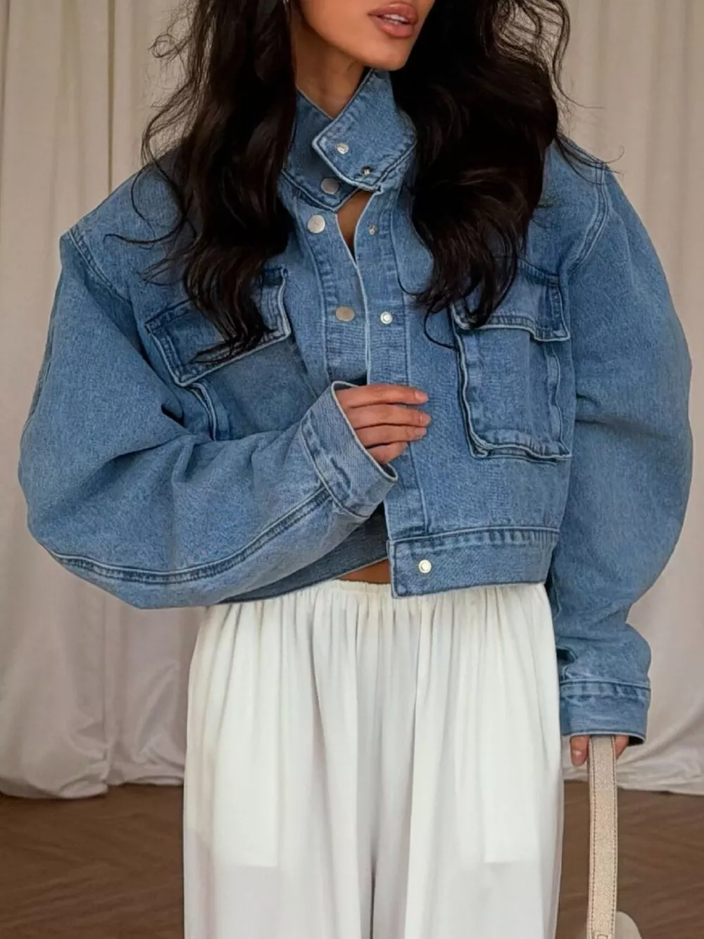 Oversized Utility Cropped Denim Jacket, image 5