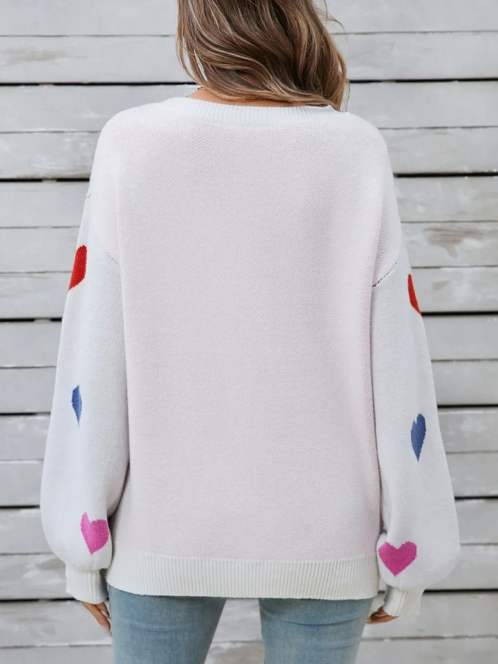 Heart Round Neck Long Sleeve Sweater, image 13