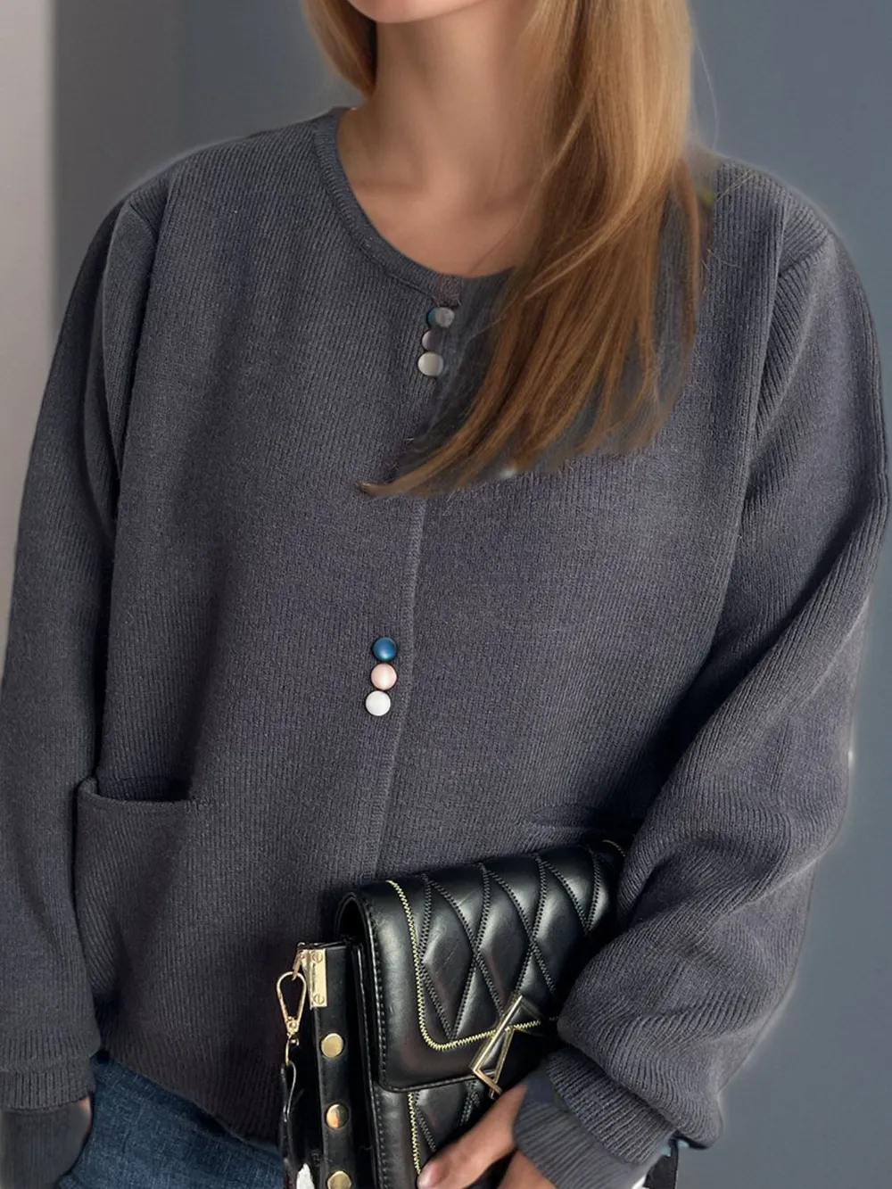 Button Down Long Sleeve Cardigan with Pockets, image 7