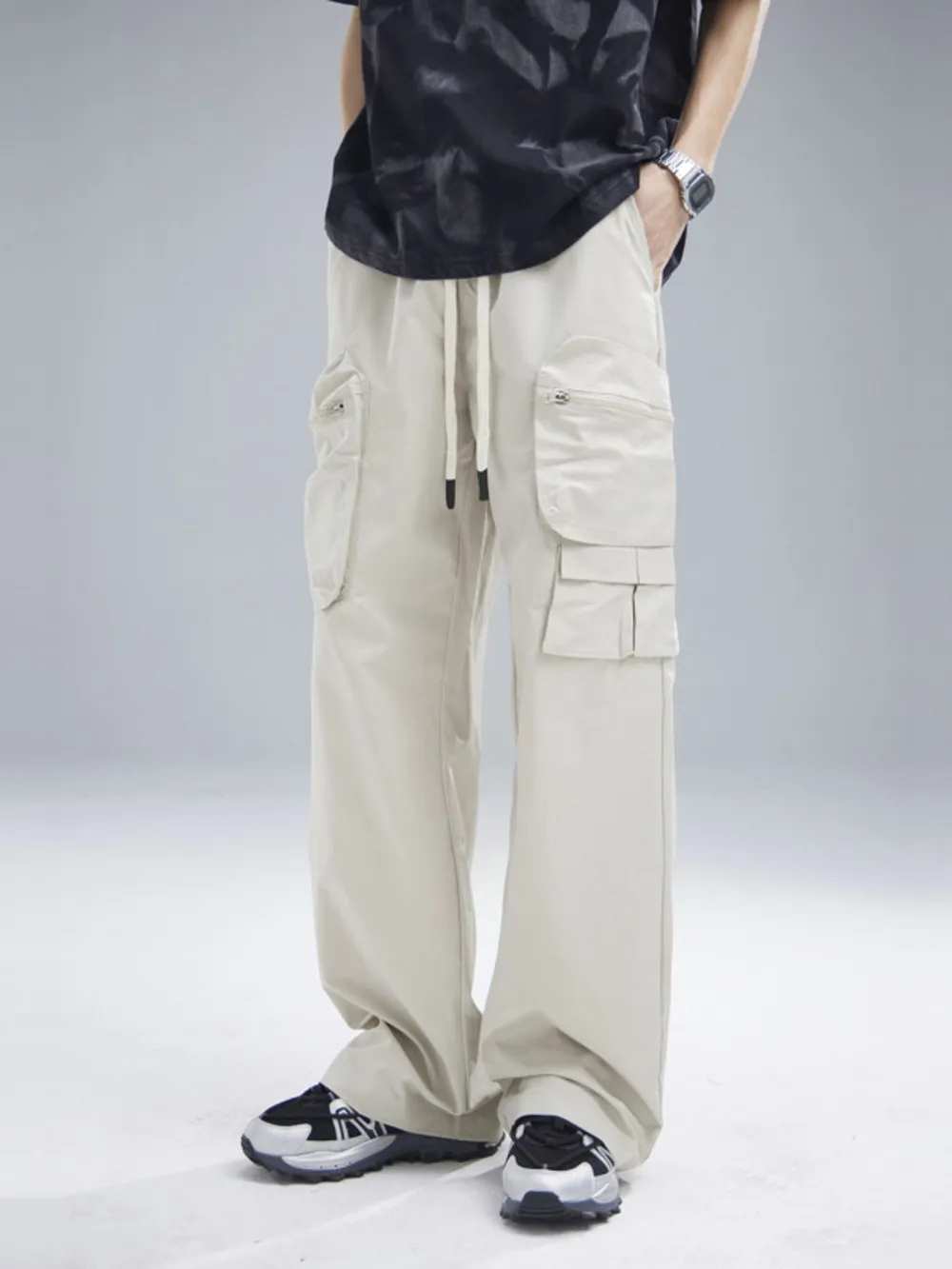 Men's Multi-Pocket Cargo Wide Leg Pants with Drawstring Waist, image 16