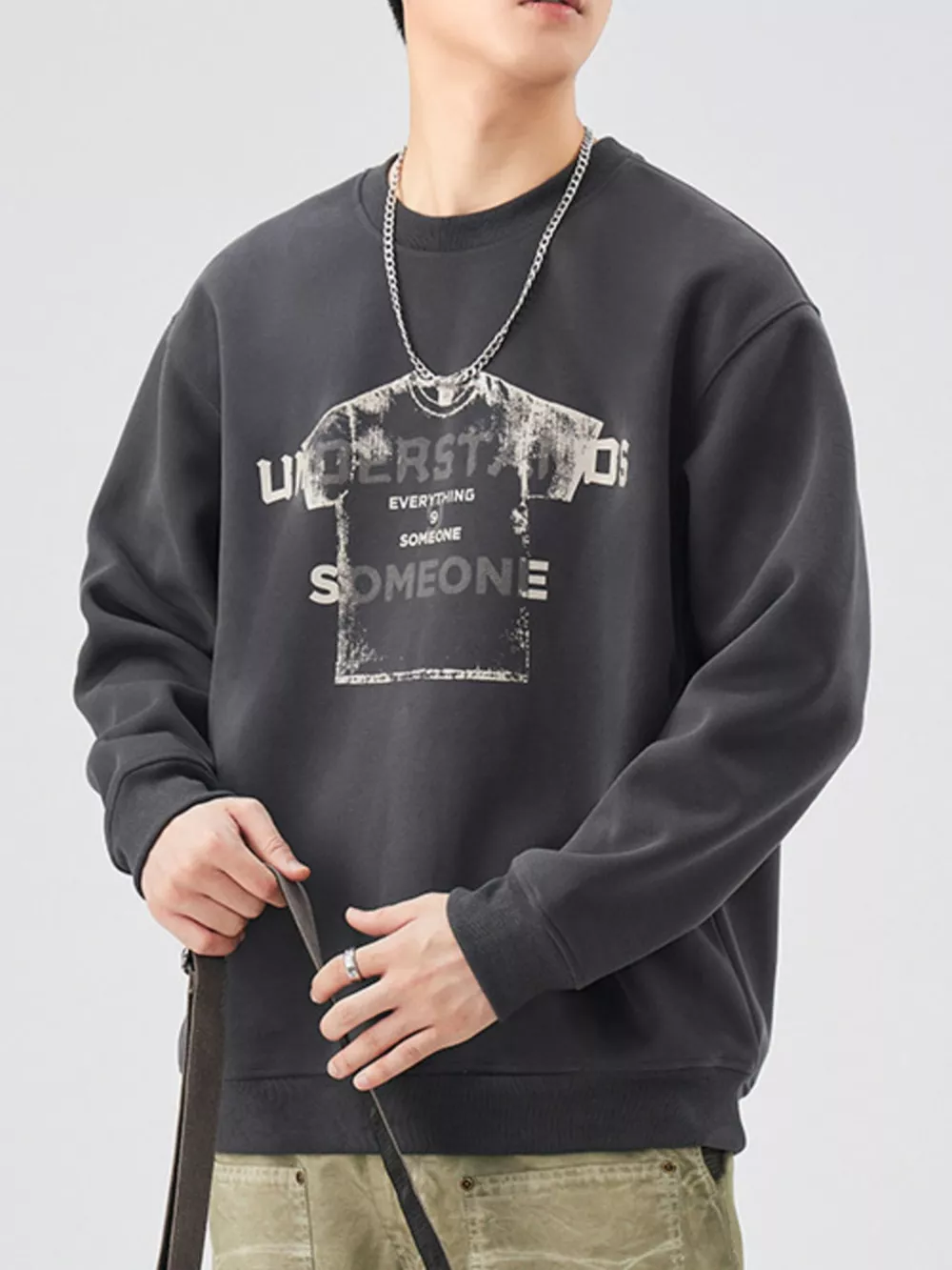 Men's Plus Size Graphic Crew Neck Sweatshirt, image 2