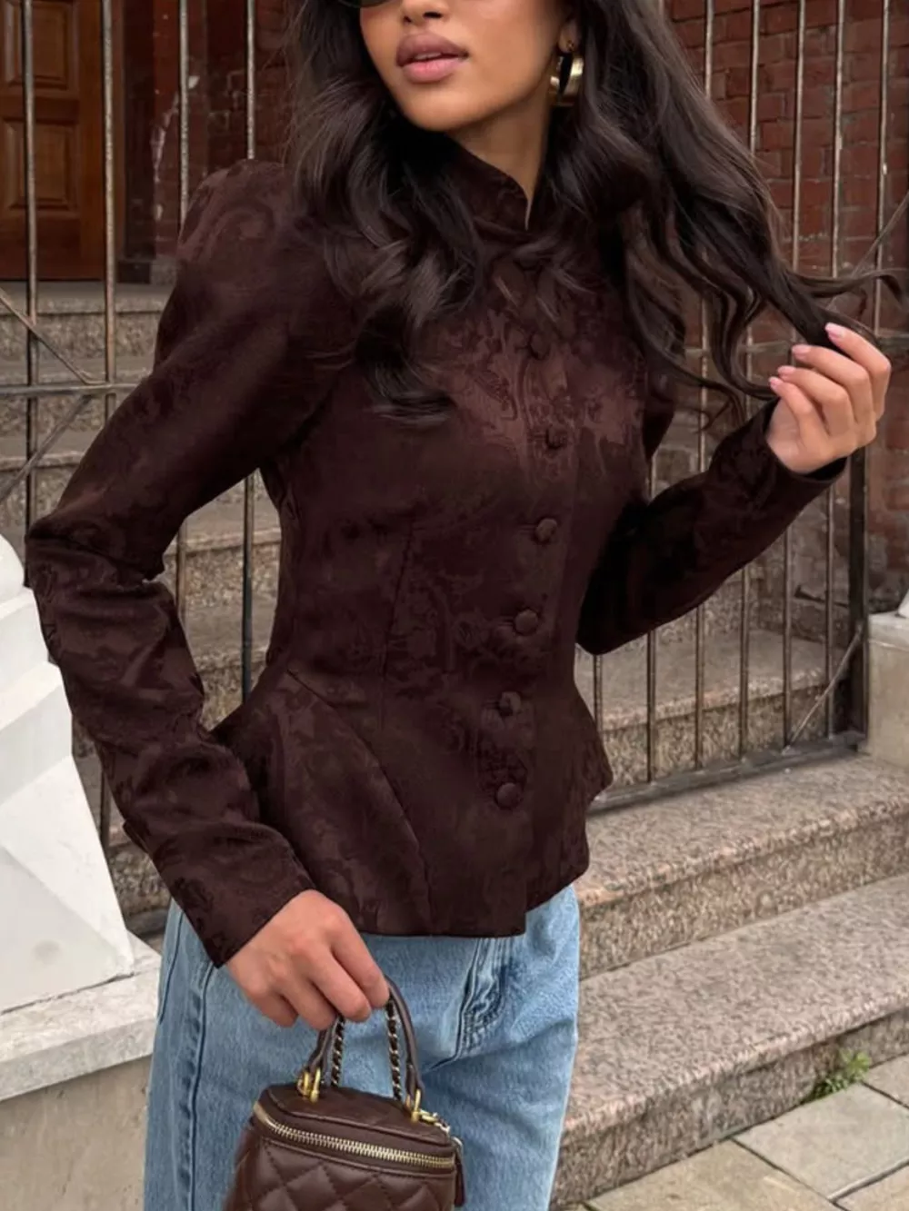 Jacquard Peplum Puff Sleeve Outerwear, image 13