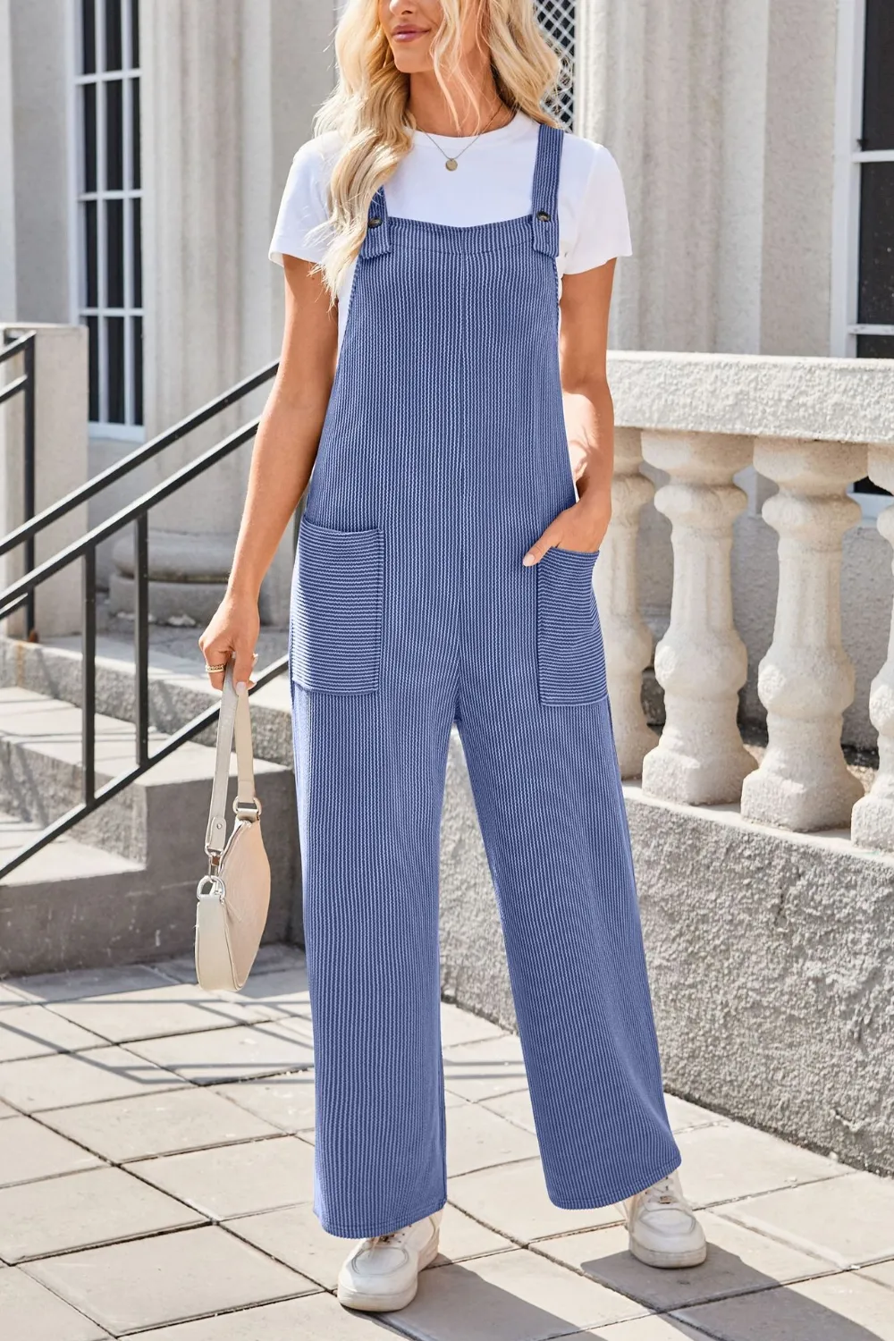 Square Neck Wide Strap Overalls with Pockets, image 7