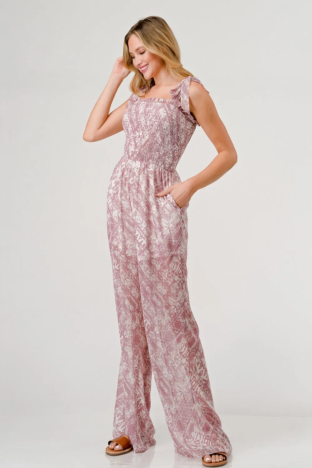 Printed Tie Shoulder Wide Leg Jumpsuit, image 3