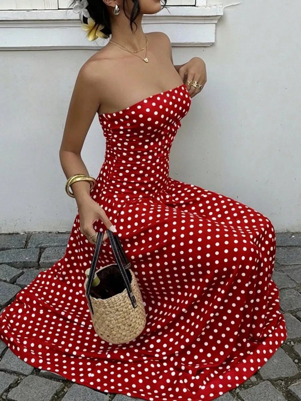 Polka Dot Strapless Maxi Dress, image 2