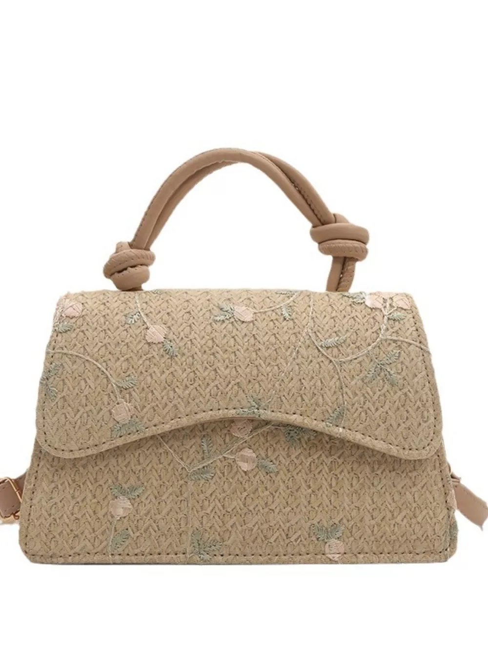 Floral Embroidered Straw Woven Crossbody Bag, image 6