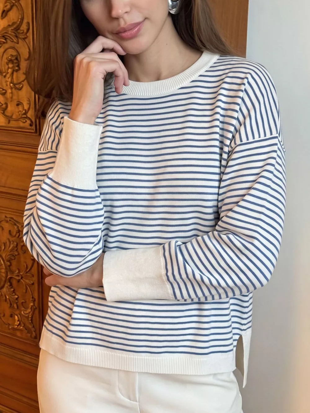 Striped Round Neck Knit Top, image 14