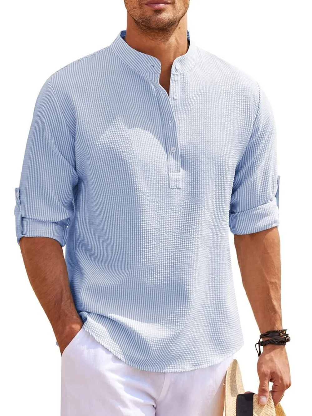 Men's Full Size Button Detail Long Sleeve Top Plus Size, image 5