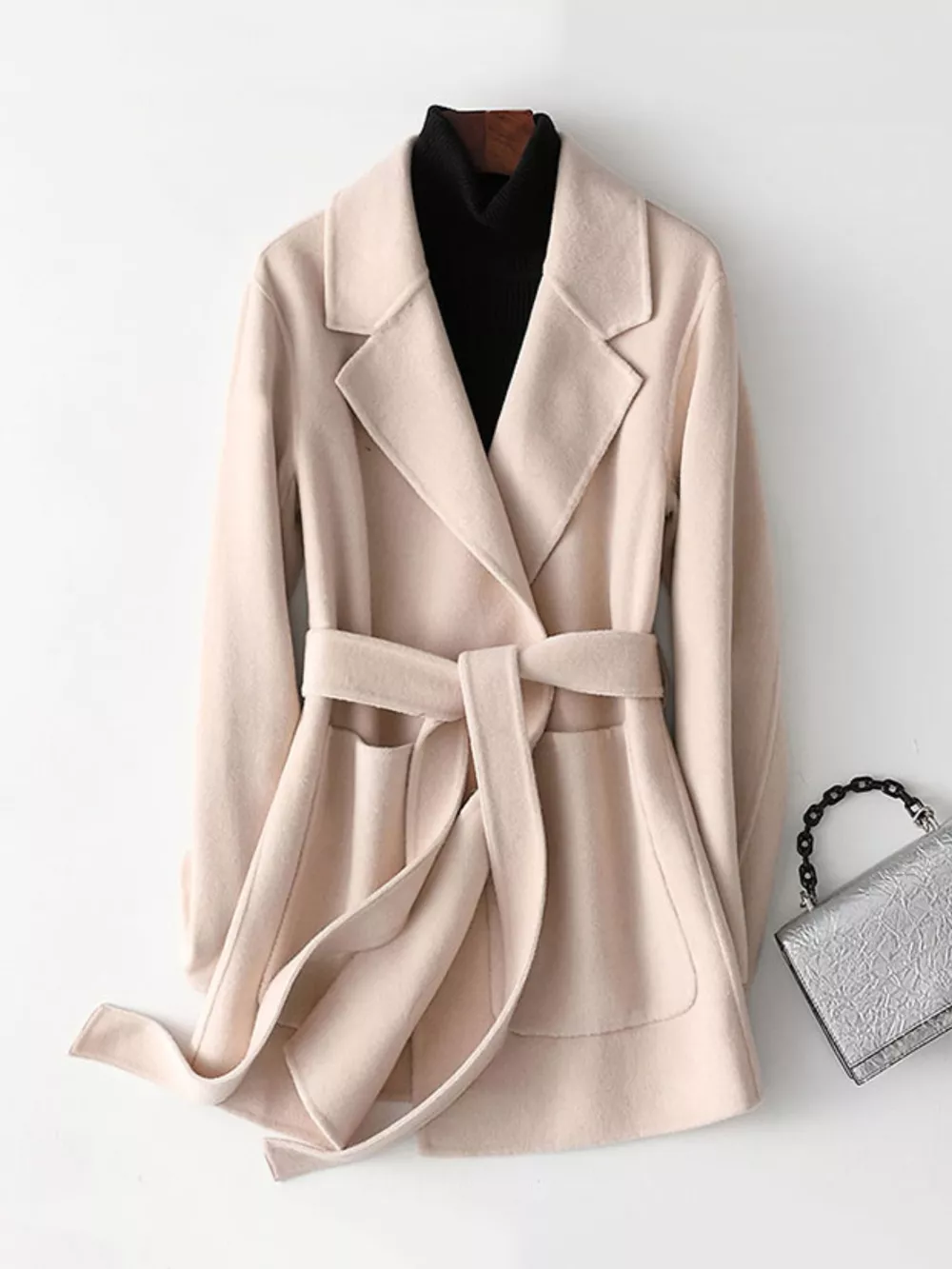 Double-Sided Wool Coat with Belted, image 7