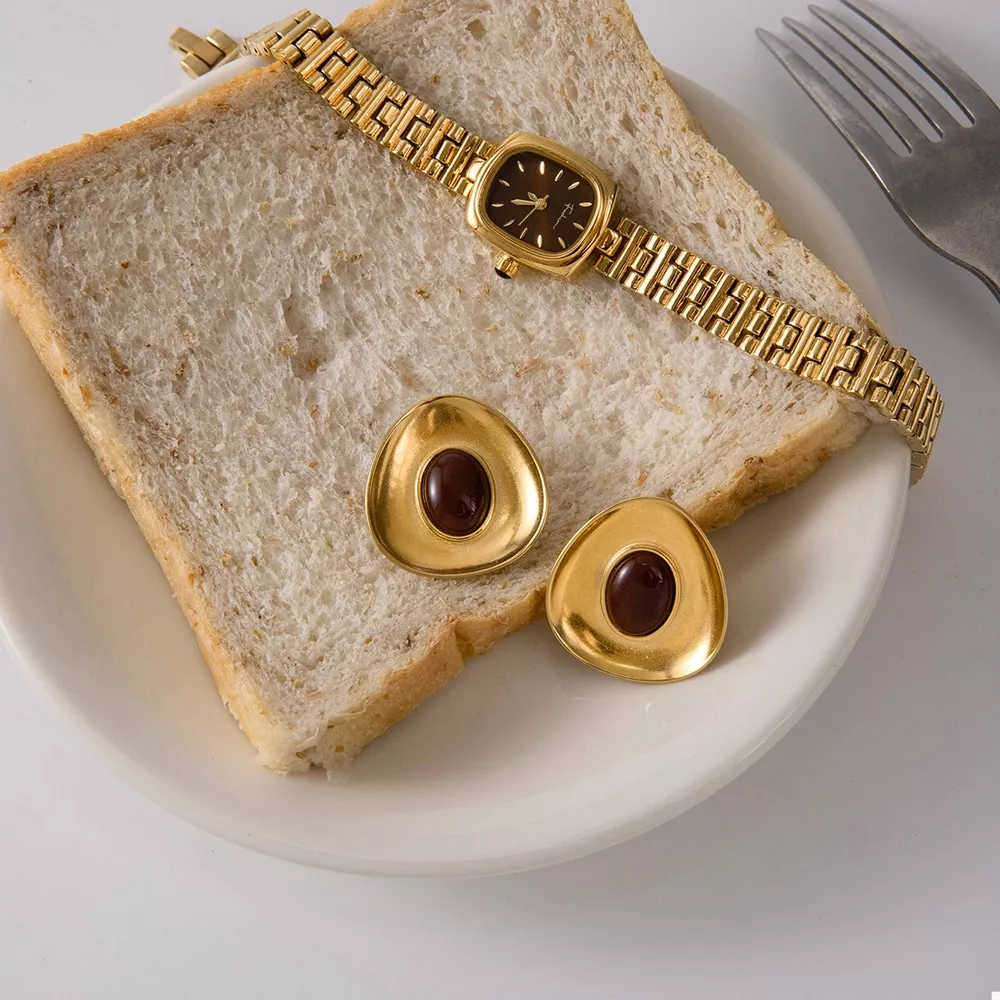 18K Gold-Plated Resin Stud Earrings, image 2