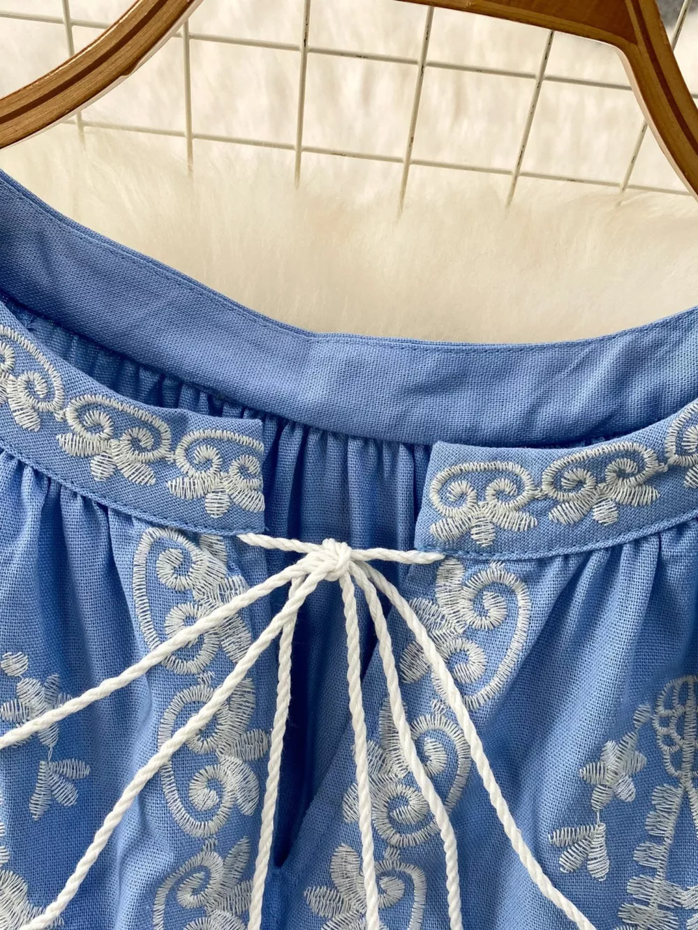 Embroidered Tie Neck Blouse, image 5