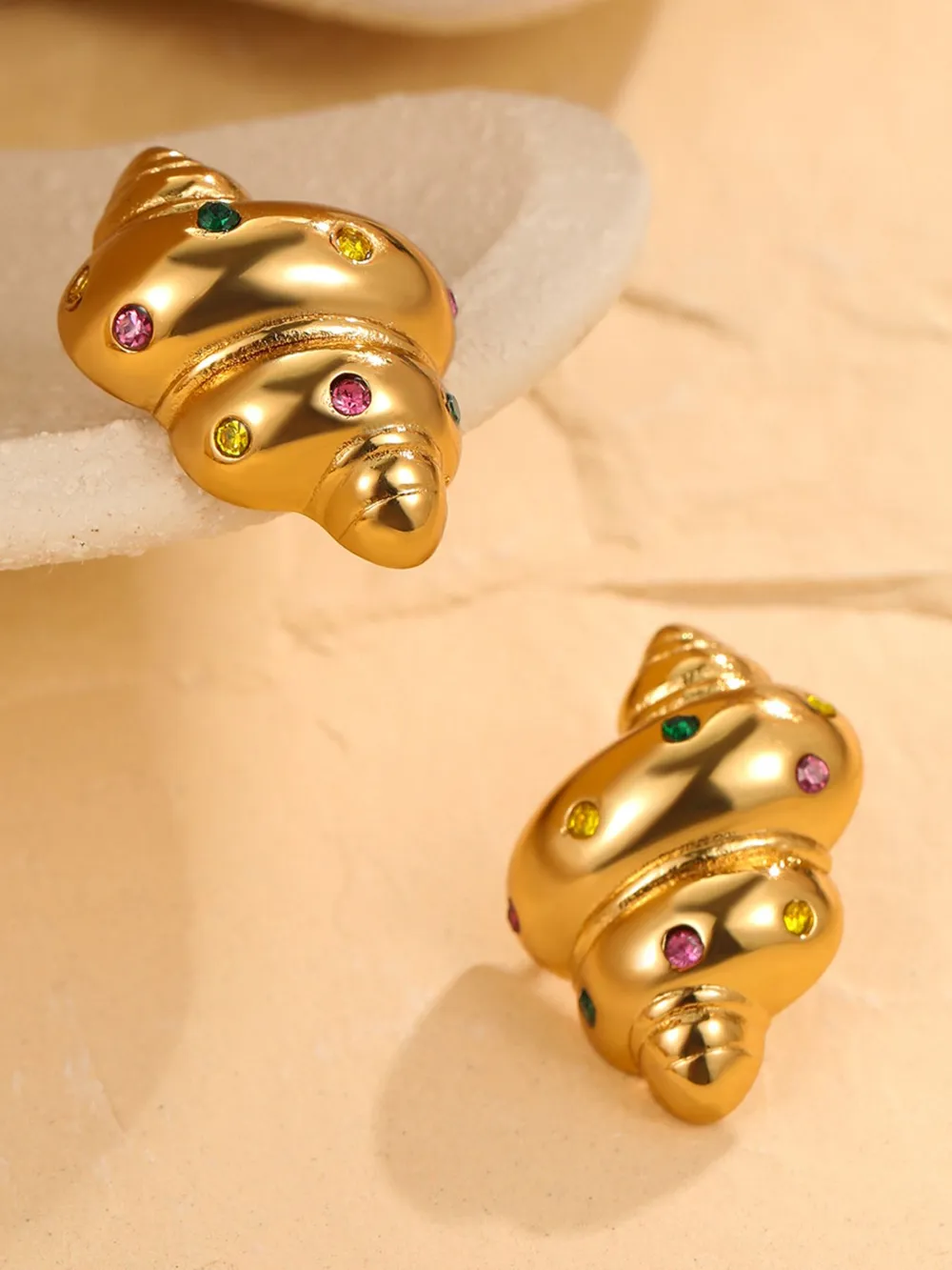 18K Gold-Plated Inlaid Zircon Spiral Earrings, image 3