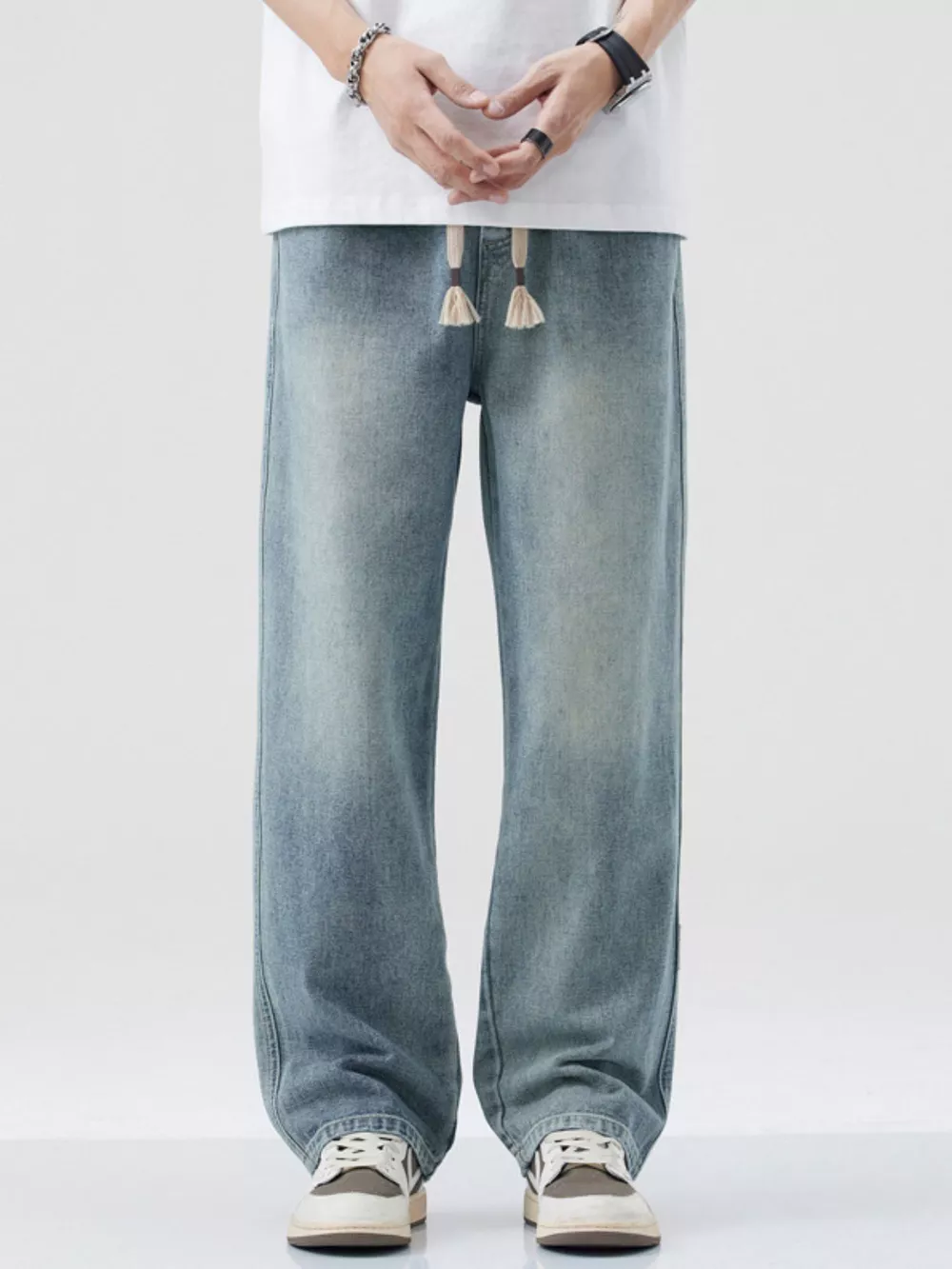 Men's Plus Size Washed Wide Leg Relaxed Fit Jeans, image 4