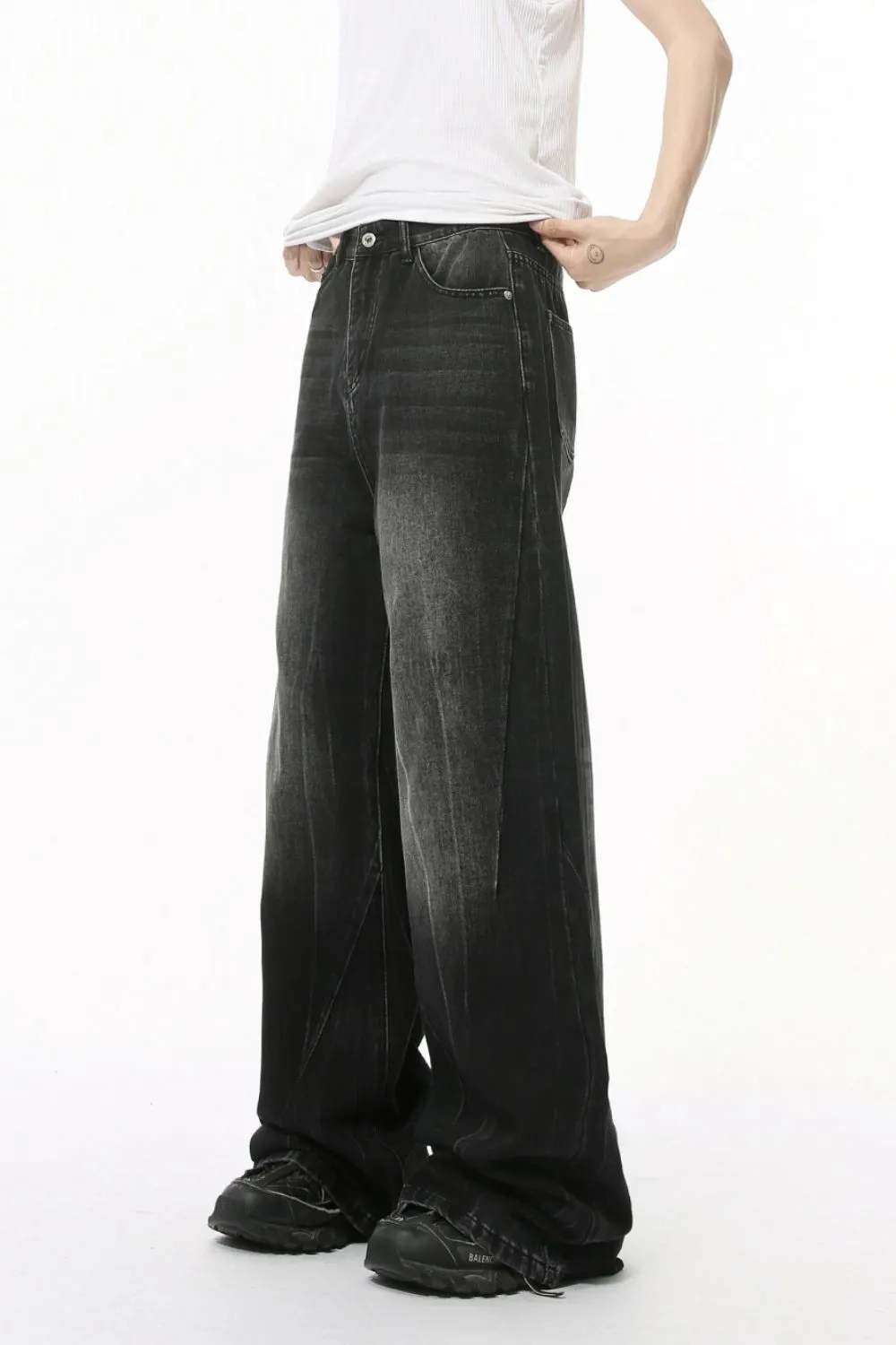 Washed Lightning Pattern Wide Leg Jeans, image 3