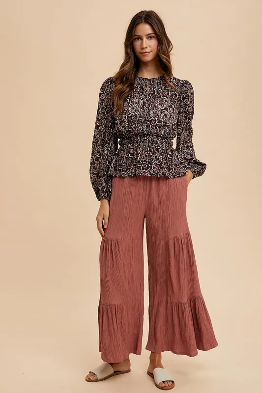 Abstract Print Balloon Sleeve Peplum Blouse, image 5