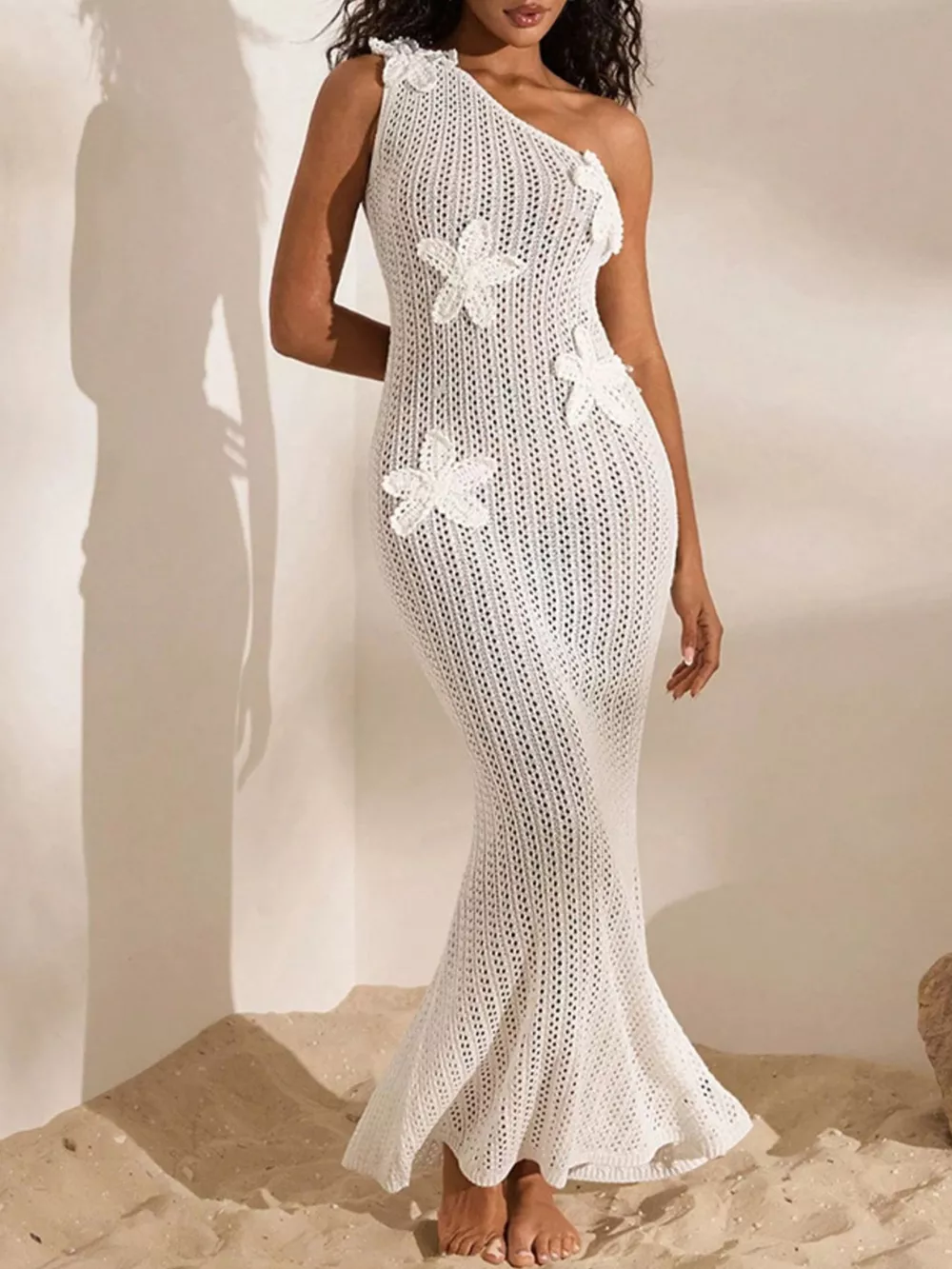 One-Shoulder Crochet Maxi Dress, image 4