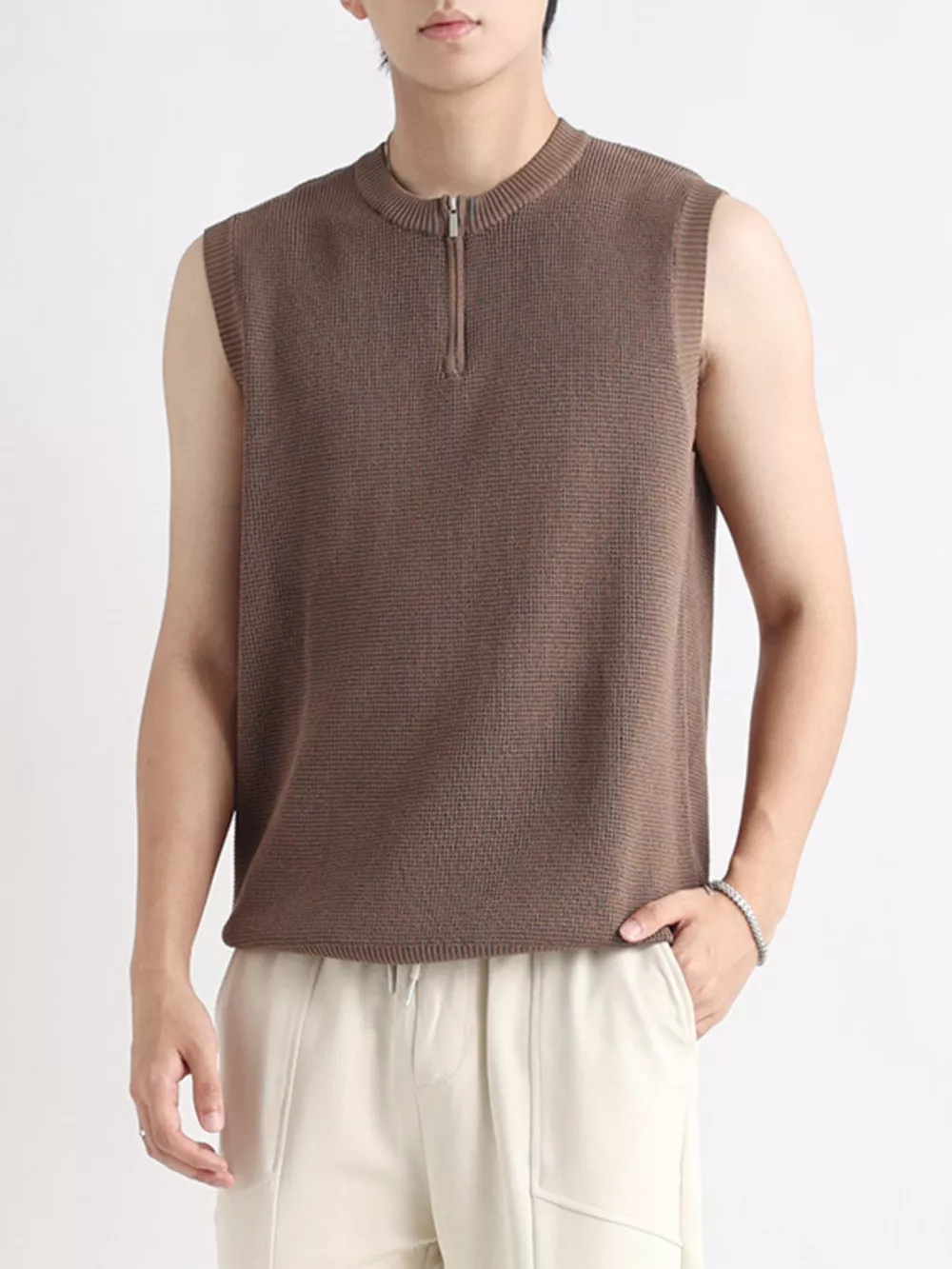 Men's Plus Size Knitted Zip-Up Tank, image 7