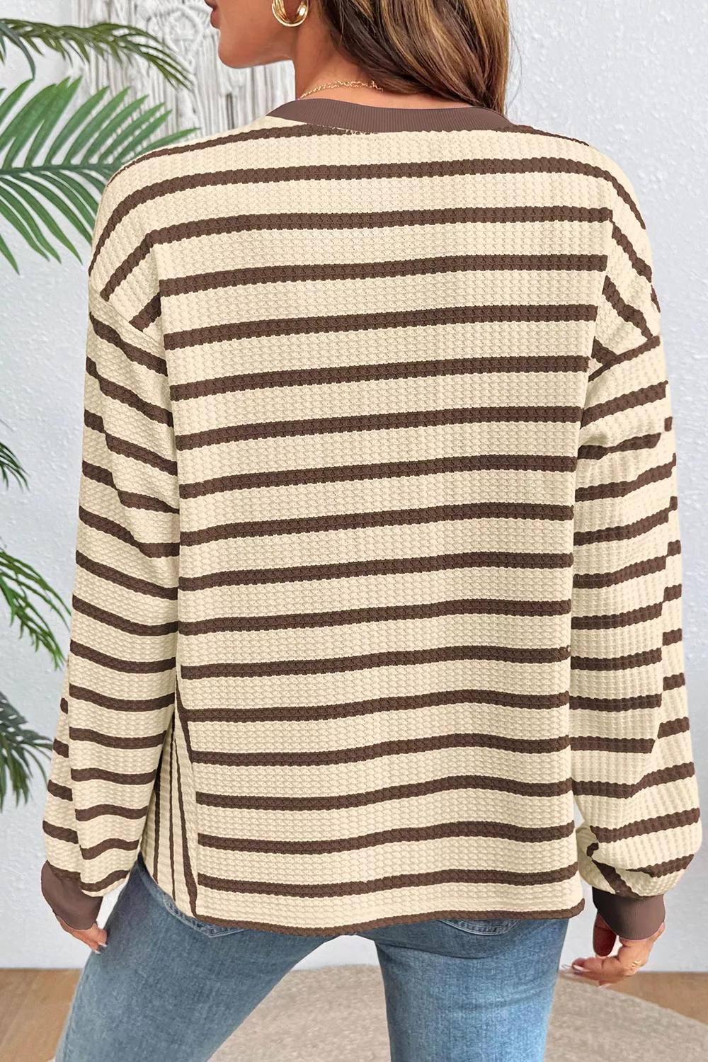Stripe Patchwork Ribbed Cuff Casual Pullover Sweatshirt, image 3