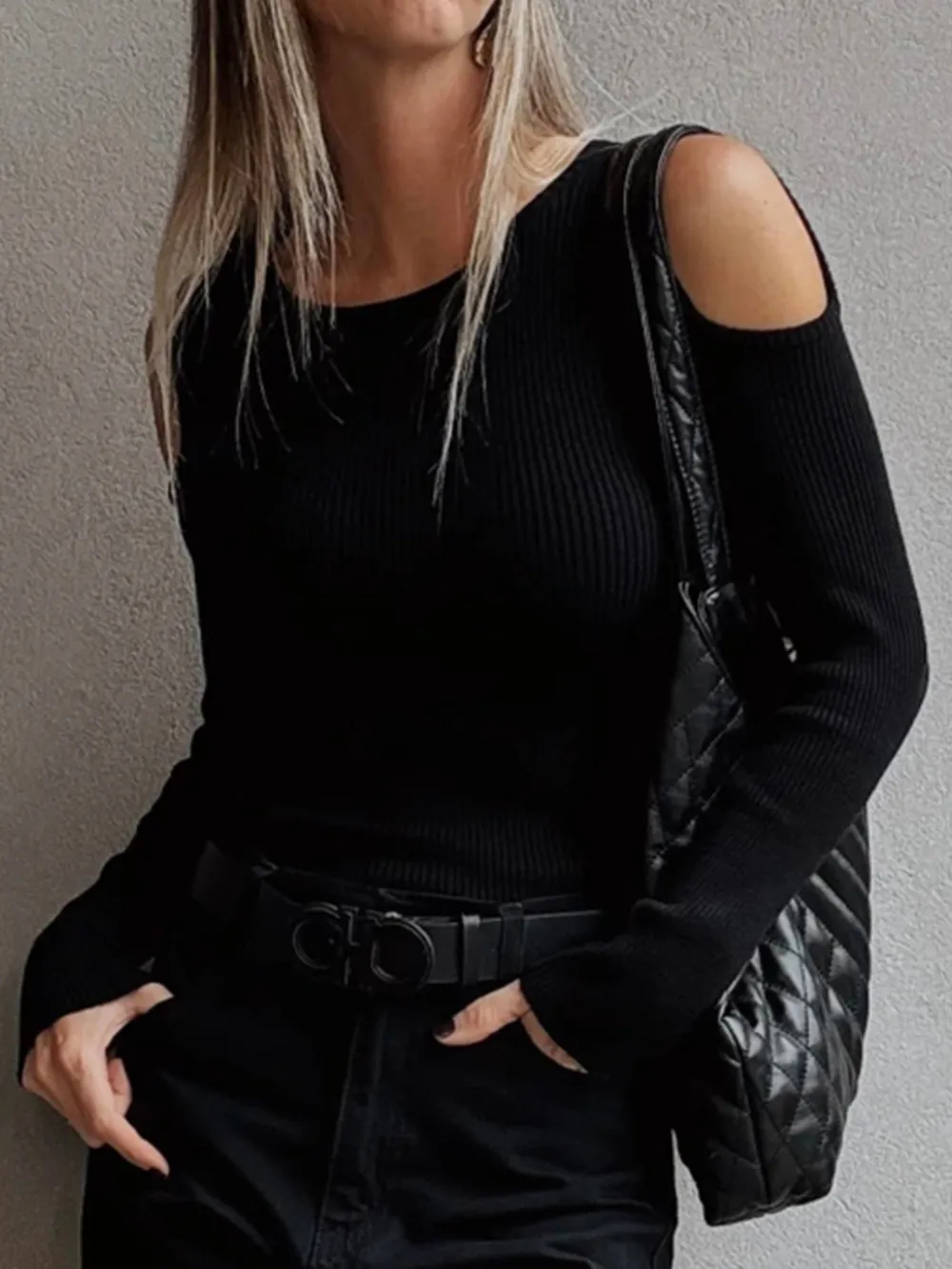 Ribbed Knit Cold Shoulder Sweater, image 3