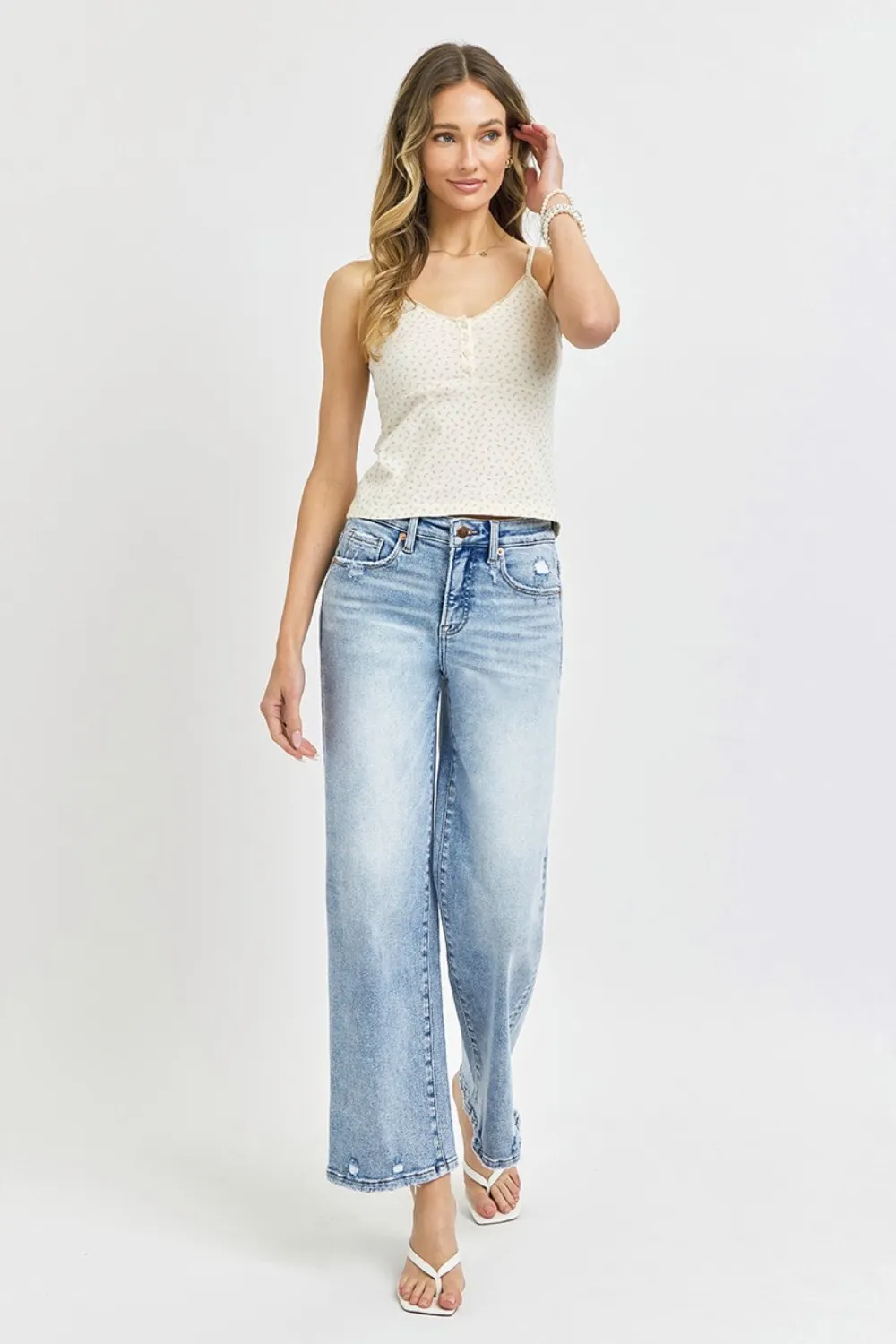Full Size Tummy Control High Rise Crop Wide Leg Jeans, image 6