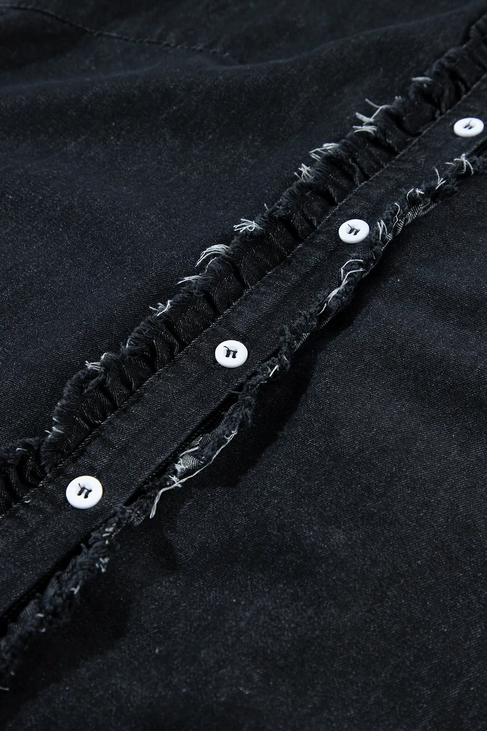 Button Down Raw Hem Ruffled Denim Shirt, image 5