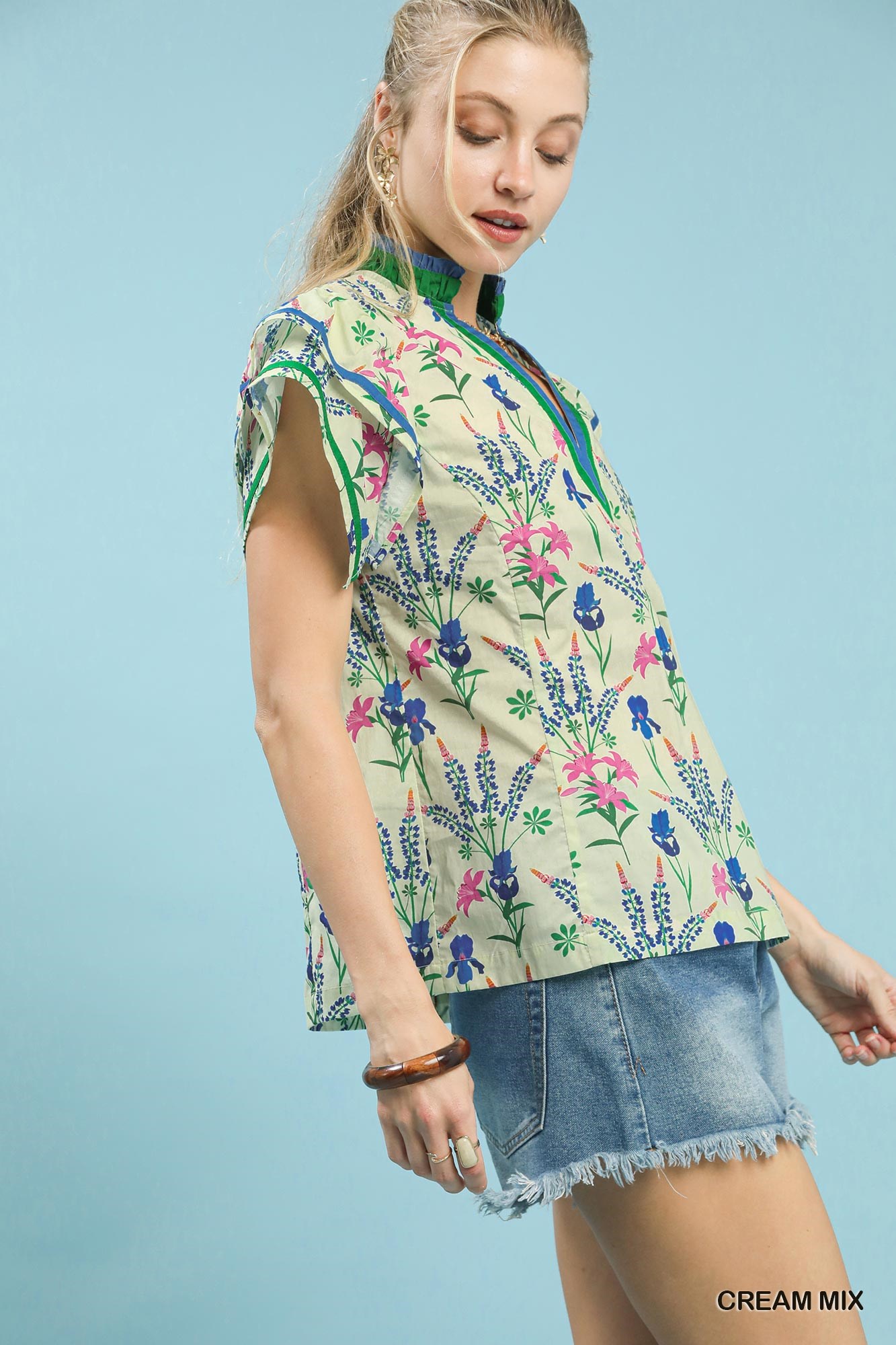 Mix Floral Print Blouse with Contrast Trim, image 3